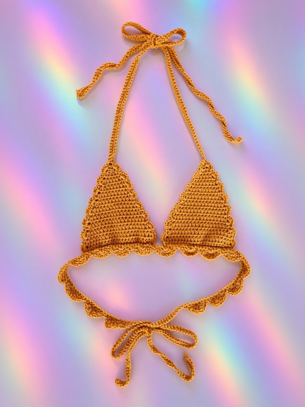 Caramel Triangle Clam Shell Crochet Bikini Top